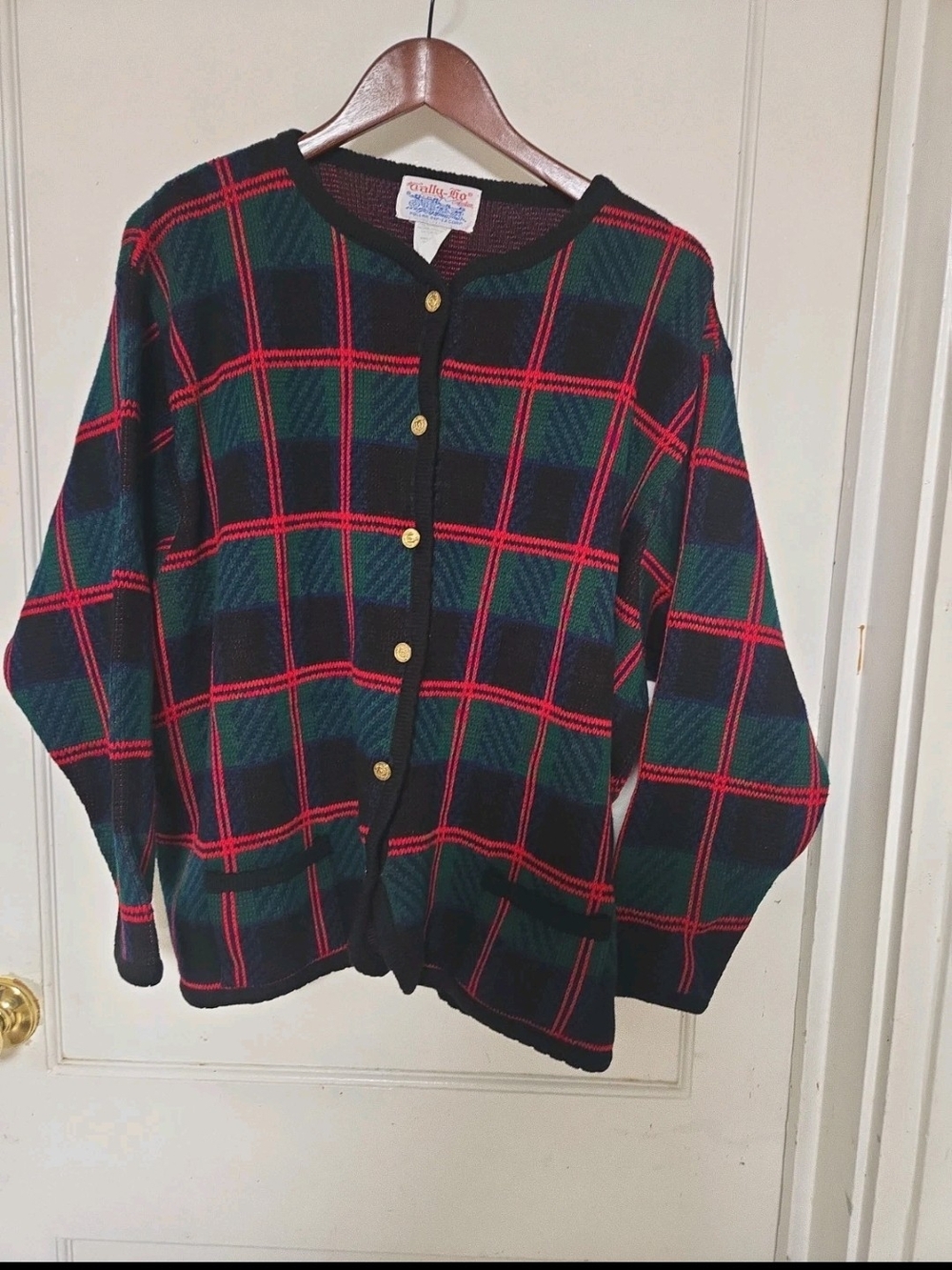 Tally Ho Plaid Cardigan Jacket - Black/Green/Red